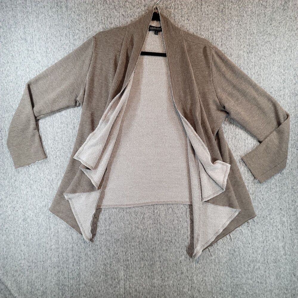 North River Outfitters Womens Large Mushroom Gray Raw Frayed Waterfall Cardigan